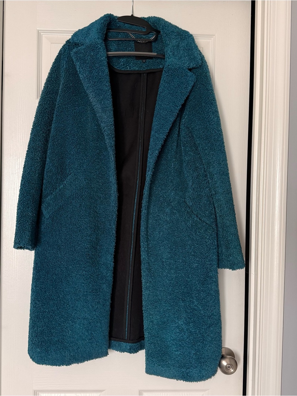 River Island Teal Faux-Sherpa Teddy Coat